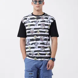 The Indian Garage Co Men Printed Monochrome Applique Boxy T-shirt-image-81