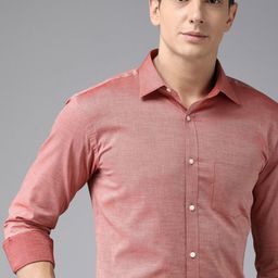 Park Avenue Men Peach Pink Self Design Slim Fit Pure Cotton Formal Shirt-image-10