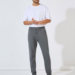Styli Charcoal Men Slim Fit Pique Knit Mid-Rise Pure Cotton Track Pant-image-1
