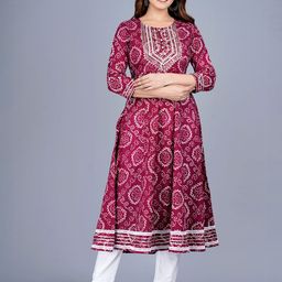 Mishree Collection Bandhani Printed Mirror Work Pure Cotton Anarkali Kurta-picture-22