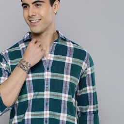 Mast & Harbour Men Green & White Slim Fit Checked Pure Cotton Casual Shirt-image-65
