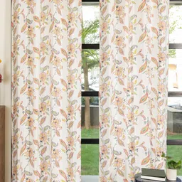 URBAN SPACE Pink & White 2 Pieces Floral Printed Pure Cotton Window Curtains-image-66