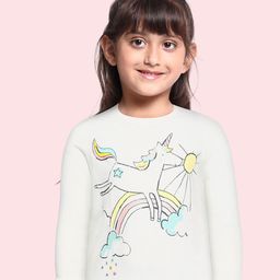 Marks  Spencer Girls White  Green Unicorn Print Round Neck Pure Cotton T-shirt-image-33