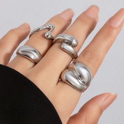 Jewels Galaxy Set Of 4 Silver Plated Midi Adjustable Finger Rings-48