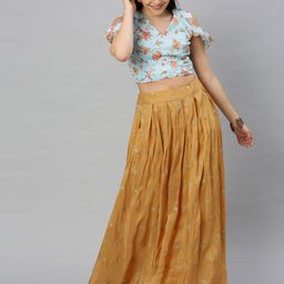 Ethnovog Blue  Mustard Yellow Made to Measure Floral Embroidered Lehenga  Blouse-image-64