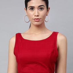 flaher Women Red Solid Velvet Styled Back Ready Made Padded Blouse-image-11
