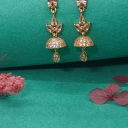 Niscka 24 KT Gold-Plated Cubic Zirconia Studded Dome Shaped Jhumkas-66