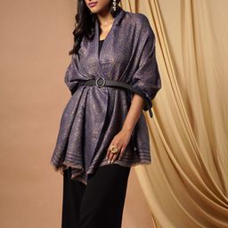 Pashmoda Women Blue & Grey Woven Design Fine Cashmere Woolen Shawl-25
