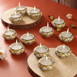 VarEesha Yellow & Cream 12 Pieces Textured Ceramic Tea Light Holders-28