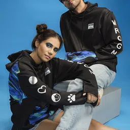 WROGN Unisex Graphic Typography Printed Boxy Fit Hooded Sweatshirt-25