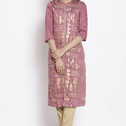 AURELIA Women Mauve & Gold-Toned Ethnic Motifs Printed Kurta-image-39