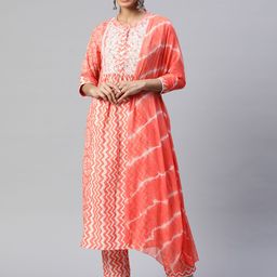 Vbuyz Ethnic Motifs Printed Thread Work Pure Cotton Kurta With Trousers & With Dupatta-16