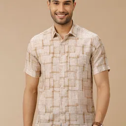 Linen Club Men Contemporary Slim Fit Abstract Printed Linen Casual Shirt-image-33