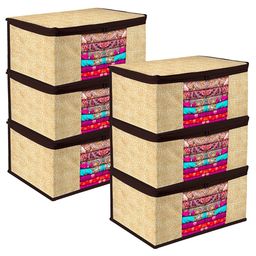 Kuber Industries Beige & Black 6 Pieces Floral Printed Multi-Utility  Saree Organisers-27