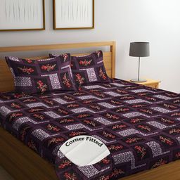 Steve & Anderson Joy Maroon Floral 160 TC Fitted Queen Bedsheet Set-image-98