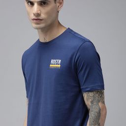 Roadster Men Navy Blue Brand Logo Printed Pure Cotton T-shirt-image-72