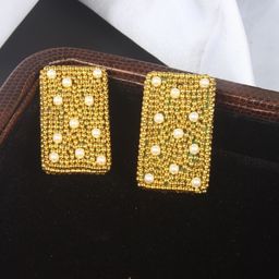 StyleCast Gold-Plated Pearls Studded Rectangle Shaped Studs-image-62