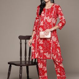 Readiprint Fashions Floral Printed Pure Cotton Kurta with Trousers-picture-0