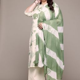 Readiprint Fashions Plus Size Floral Printed Panelled Pure Cotton Kurta Set with Dupatta-image-11