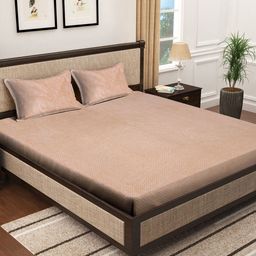 KLOTTHE Peach-Coloured 300TC Woolen Fitted Double Bedsheet & Pillow Covers-image-93