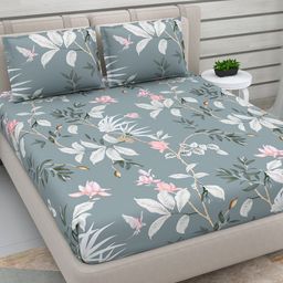 DREAM WEAVERZ Grey 220 TC Cotton Double Queen Bedsheet with 2 Pillow Covers-image-19