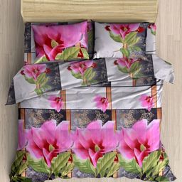 Homefab India White & Pink Floral 144 TC Queen Bedsheet with 2 Pillow Covers-image-10