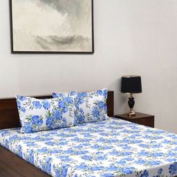 BOMBAY DYEING Blue & Green Floral Pure Cotton 144 TC King Bedsheet Set 2.28 x 2.54 Mts-image-88