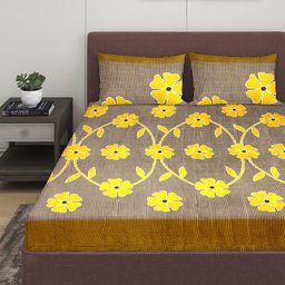 ROMEE Yellow Floral 144 TC Microfiber 1 Queen Bedsheet with 2 Pillow Covers-image-50