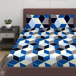 ROMEE Blue 3D Printed 144 TC Microfiber Queen Bedsheet with 2 Pillow Covers-image-41