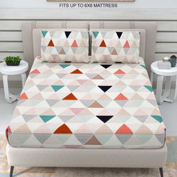 DREAM WEAVERZ Pink & Green 220 TC Double Queen Bedsheet with 2 Pillow Covers-46