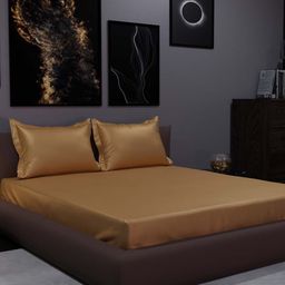 Stoa Paris Date Night Gold Fitted 300 TC King Bedsheet with 2 Pillow Covers-image-62