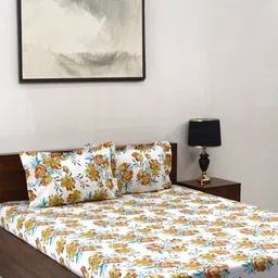 BOMBAY DYEING Florentine Brown Floral Pure Cotton 144 TC King Bedsheet Set 2.74 m X 2.74 m-image-79