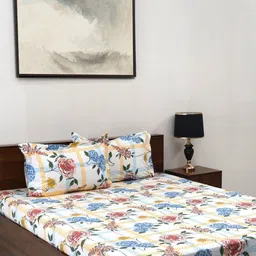 BOMBAY DYEING Orange & Blue Floral Pure Cotton 144 TC King Bedsheet Set 2.74 x 2.74 Mts-image-34