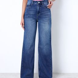 ZUYA Women Dark Blue Color Non Stretch Super Wide Leg Denim Jeans-image-90