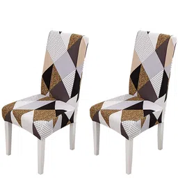 HOUSE OF QUIRK Beige 2 Pieces Printed Stretchable Removable Chair Covers-image-30