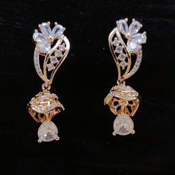 JYONA Rose Gold-Plated American Diamond & CZ Studded Contemporary Drop Earrings-image-105