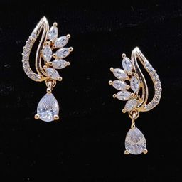 JYONA Rose Gold-Plated American Diamond & CZ Studded Contemporary Drop Earrings-image-49