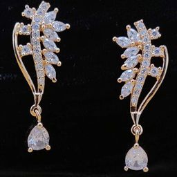 JYONA Rose Gold-Plated American Diamond & CZ Studded Contemporary Drop Earrings-image-78