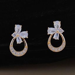 JYONA Rose Gold-Plated American Diamond & CZ Studded Contemporary Studs-image-77