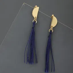Carlton London Navy Blue Gold-Plated Tasselled Contemporary Drop Earrings-picture-45