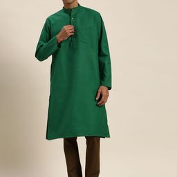 SOJANYA Men Green Dobby Straight Kurta-image-31