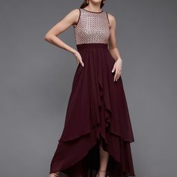 Miss Chase Embellished Sleeveless Gathered Detail Georgette Maxi Party Dress-image-61