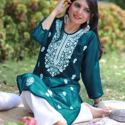 KALINI Women Ethnic Motifs Embroidered Chikankari Georgette Kurta-picture-54