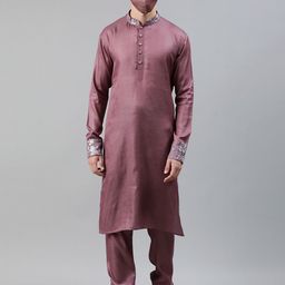 Ethnovog Men Mauve Solid Kurta with Pyjamas-23