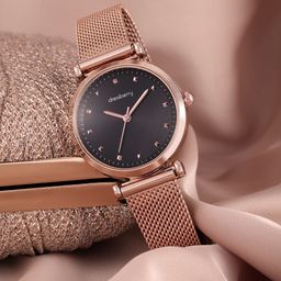 DressBerry Women Black Dial & Rose Gold Toned Bracelet Style Straps Analogue Watch AW21-3A-picture-11