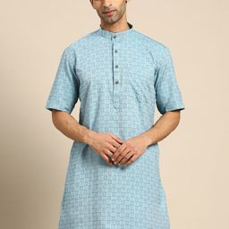 RAJUBHAI HARGOVINDAS Men Blue Checked Handloom Kurta-picture-55