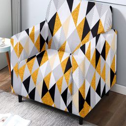 Cortina White & Yellow Geometric Printed 1 Seater Sofa Cover-image-57