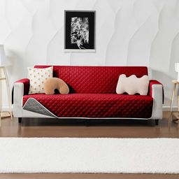 Cortina Maroon & Grey Quilted 3 Seater Reversible Sofa Cover With Arms-image-52