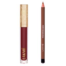 Lakme Set of Matte Liquid Lipstick 3.5ml & Perfect Definition Lipliner 0.78g-10