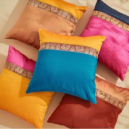 Home Centre Corsica Blue & Pink 5 Pieces Ethnic Motifs Woven Design Square Cushion Covers-33